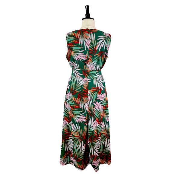 Tahari Maxi Dress V-neck Tie Waist Chiffon Green Tropical Leaf Women’s Size 16 - Picture 6 of 13